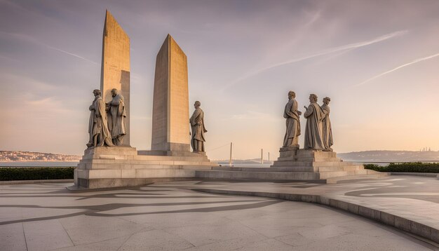 Photo a monument with statues of men and women in front of it