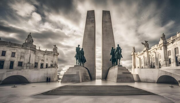 Photo a monument with statues of people and a sky background