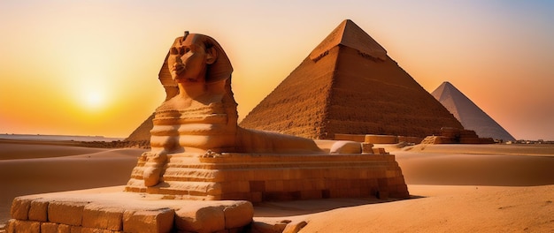 Photo monumental sculpture of the sphinx and the great pyramids in the background giza plateau egypt