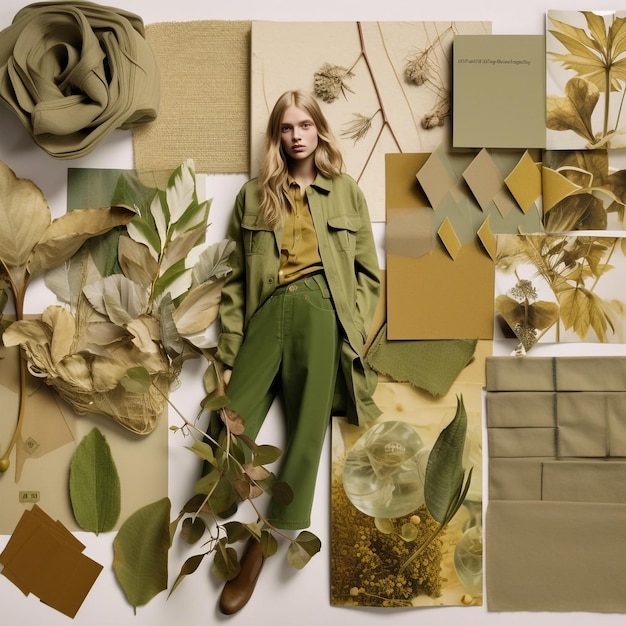 Foto moodboard con vestiti fiori tessuti collage di elementi di moda autunno inverno