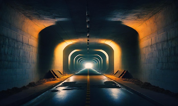 A moody and atmospheric tunnel with shadows and dim lighting