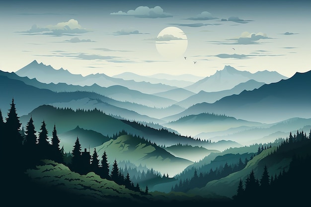 moody berg bos illustratie