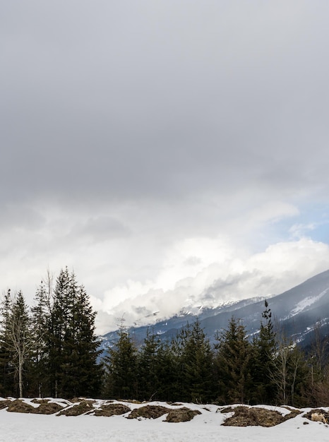 사진 산과 흐린 구름이 있는 초봄의 변덕스러운 풍경