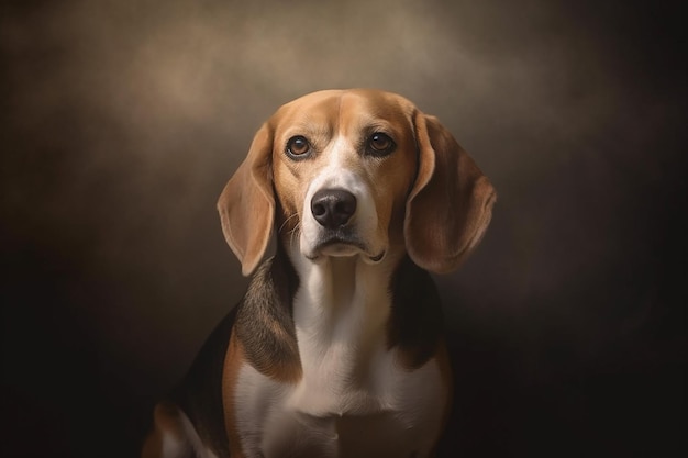 moody portrait photo of an beagle with angel wings