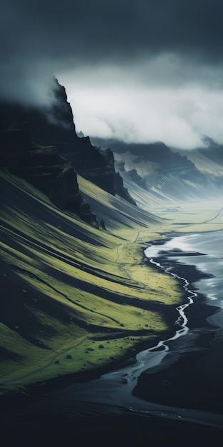 Moody Tonalism Stunning Landscape Mountain Wallpaper Of Iceland