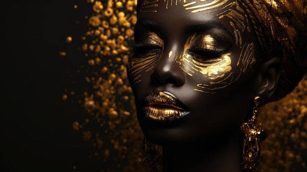 Mooi Afrikaans model met gouden make-up.