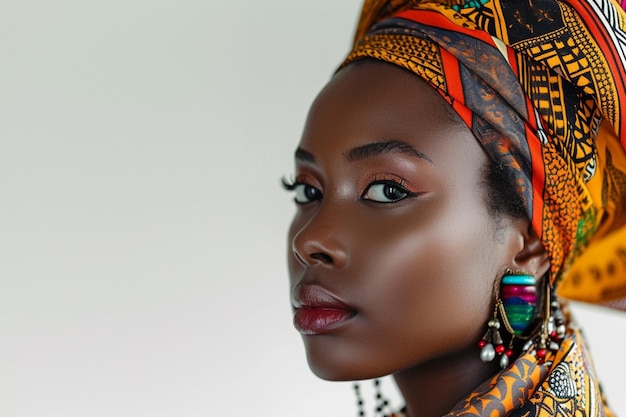 mooi Afrikaans vrouwelijk model in traditionele jurk op de achtergrond