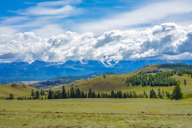 Mooi Altai-bergenlandschap met pieken in de sneeuw