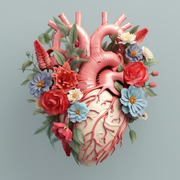 Mooi anatomisch hart met bloemen en bladeren