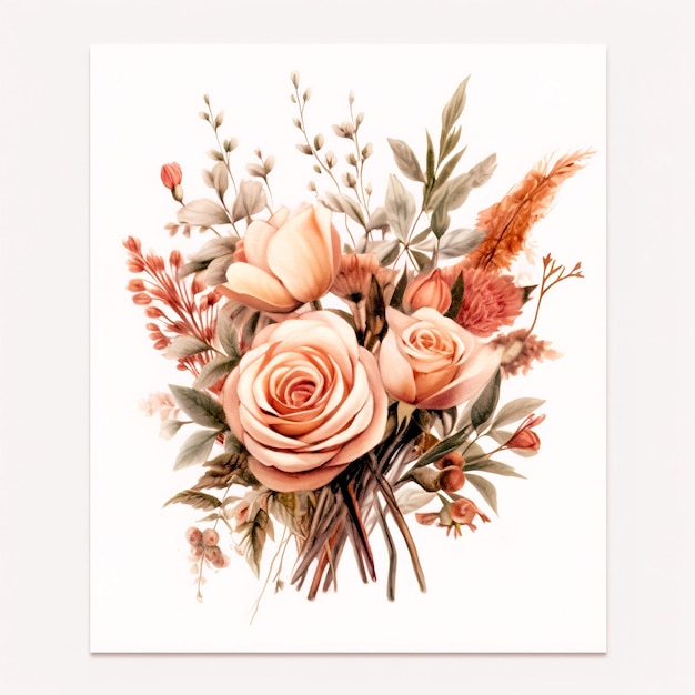 Mooi aquarel herfstboeket Boho bloemenboeket met de hand getekende illustratie op witte achtergrond