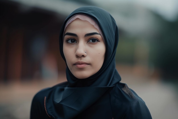 Mooi Arabisch meisje dat een hijab draagt met onscherpe achtergrond