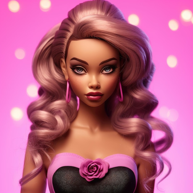 Mooi barbie meisje op een roze achtergrond