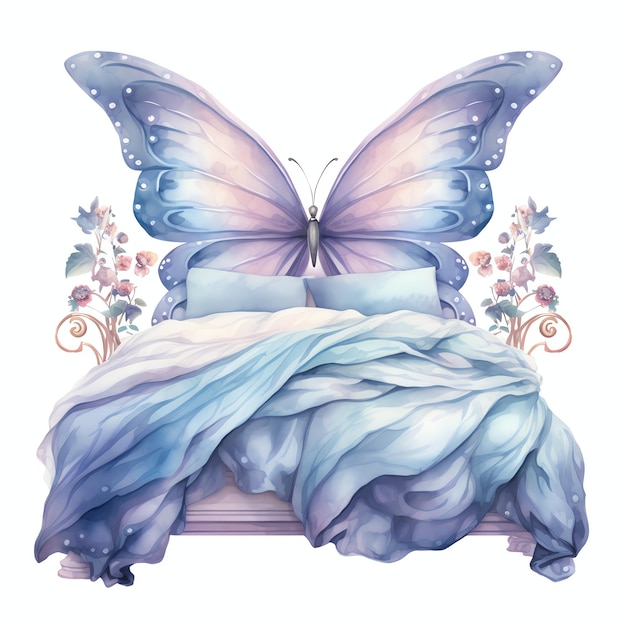 mooi bed met vleugels magische sprookjes clipart illustratie