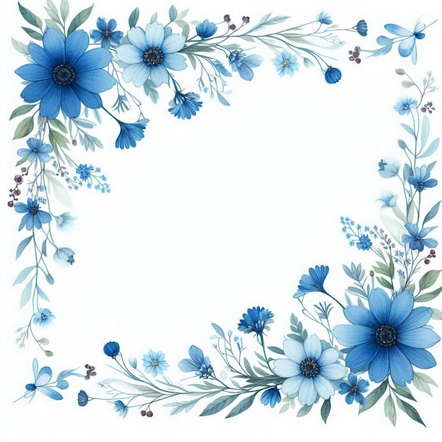 Foto mooi blauw bloemig bloemig hoekframe ontwerp