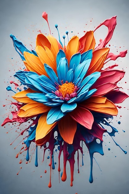 Foto mooi bloem artistiek acryl kleur splash art minimalistisch ontwerp