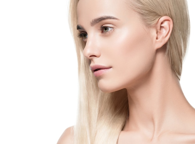 Mooi blond haar vrouw cosmetisch concept