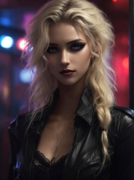 Foto mooi blond model met lang haar en stijlvolle mode in avondportret