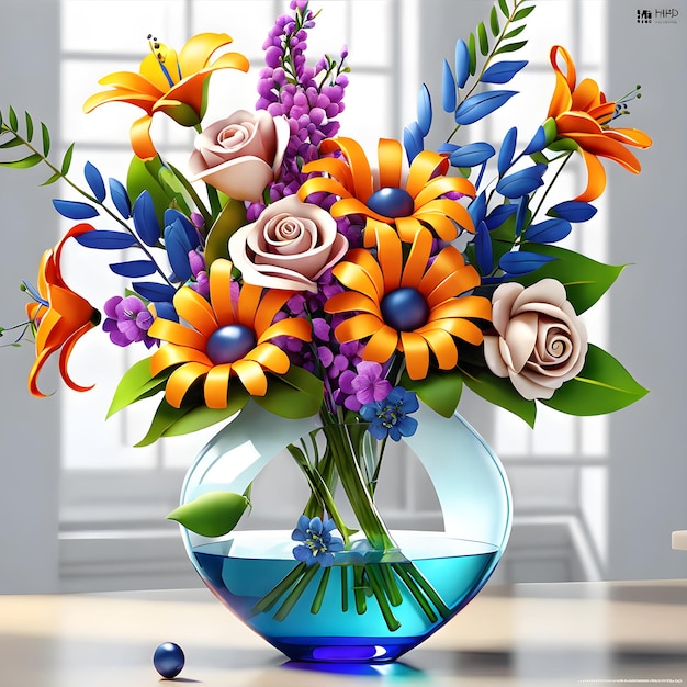 Mooi boeket bloemen in een vaas op een tafel generatieve ai