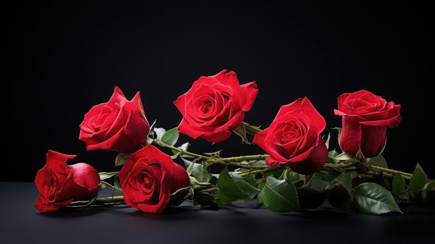 Mooi boeket rode rozen op een donkere achtergrond