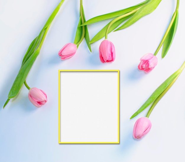Mooi boeket tulpenbloemen op een kleurrijke achtergrond