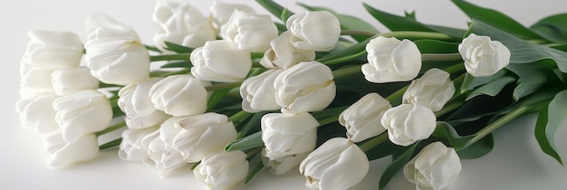 Mooi boeket witte tulpen op een serene witte achtergrond Generatieve AI