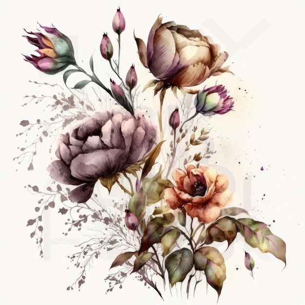 Mooi boeket zomerbloemen met aquarel Illustratie AI Generatief