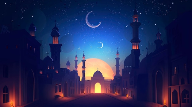 mooi concept van een Ramadan kerk met een sterrenrijke nachtelijke hemel in high definition en kwaliteit religie concept