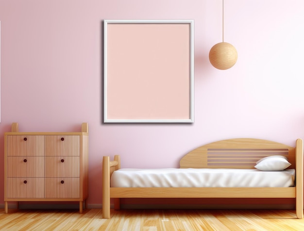Foto mooi en modern interieurontwerp voor de slaapkamer van kinderen voor thuis mockup schilderijen