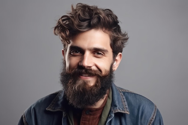 Mooi en realistisch portret van een jonge knappe zachte goed uitziende vriendelijke hipster man met baard die glimlacht en naar de camera kijkt op een witte achtergrond