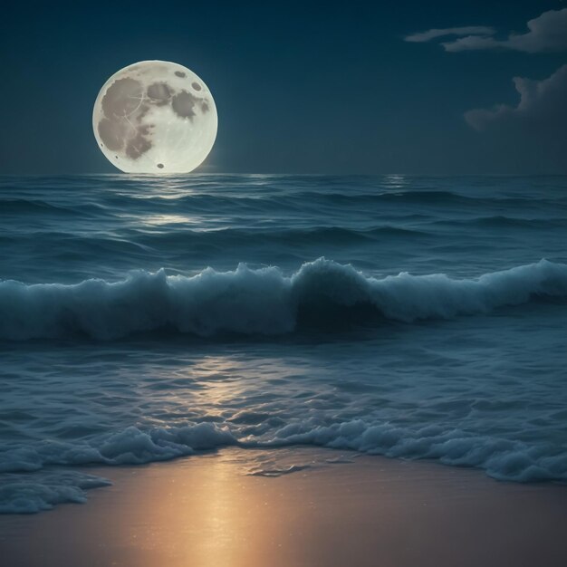 Foto mooi fantasie tropisch strand met melkweg ster in de nachtelijke hemel volle maan retro stijl kunstwerk