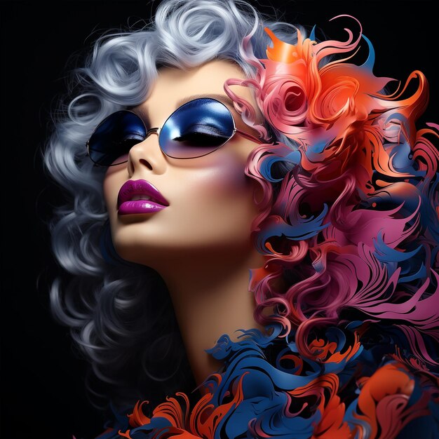 Mooi gezicht van een vrouw geschilderd met gekleurde acrylverf vrijheid en lgbt mode en podium