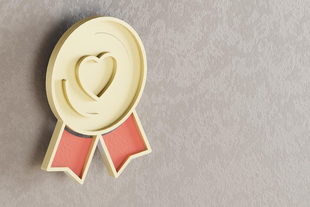 Foto mooi gouden hart badge-symbool op muur heldere achtergrond 3d-weergave illustratie achtergrond