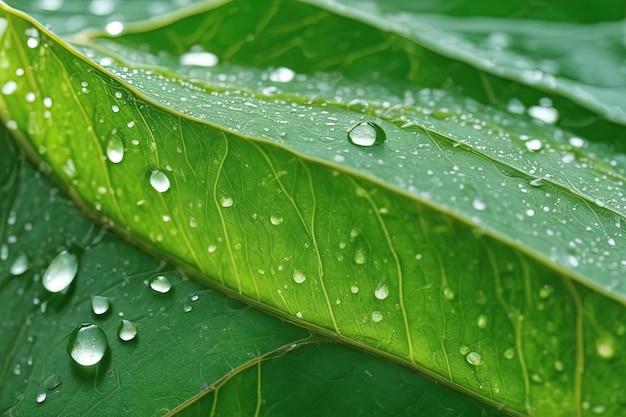 mooi groen blad met dauwdruppels op het watergroen blad met regendruppels prachtig groen blad met d