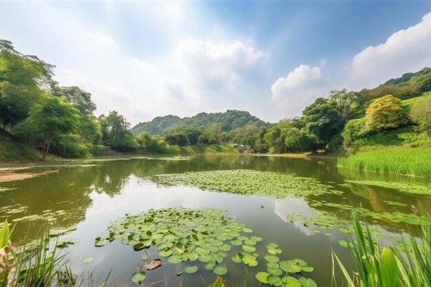 Mooi groen park met het Ang Kaew meer bij Chiang Mai Universi