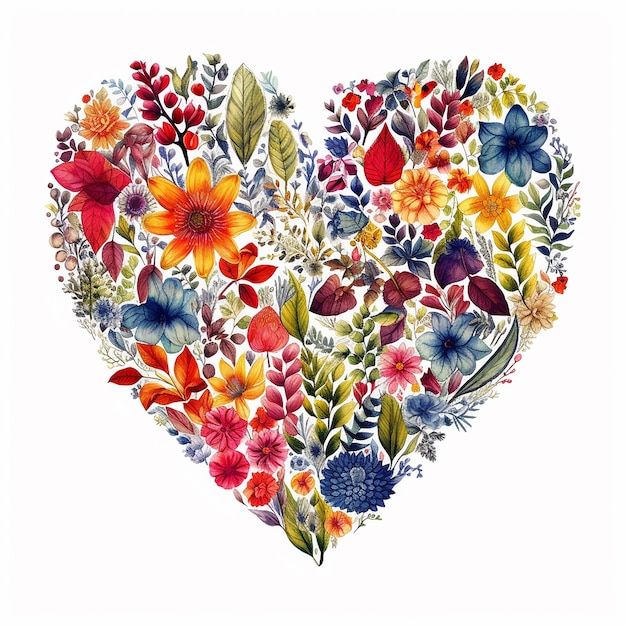 Foto mooi hart met kleurrijke bloemen geïsoleerd op witte achtergrond