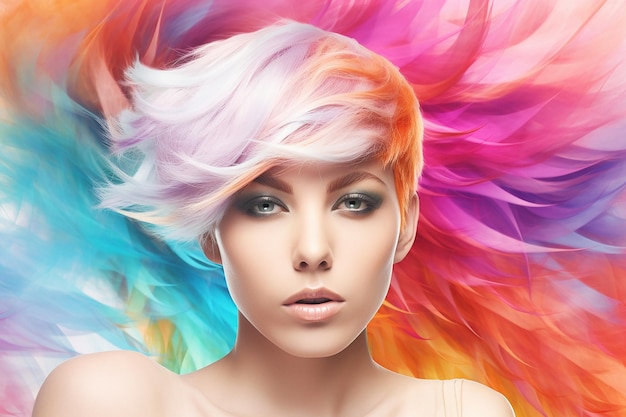 mooi helder portret van een meisje met gekleurd haar voor een kapper