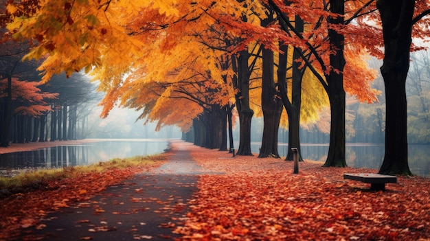 Mooi herfstlandschap met kleurrijk gebladerte in het park