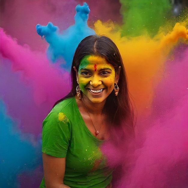 Foto mooi indiase meisje speelt holi 2024