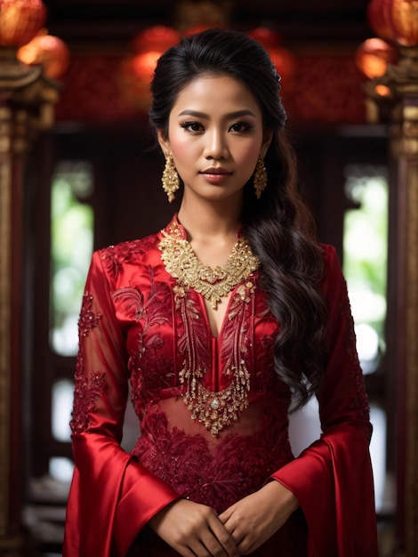 Mooi Indonesisch meisje in rode kebaya