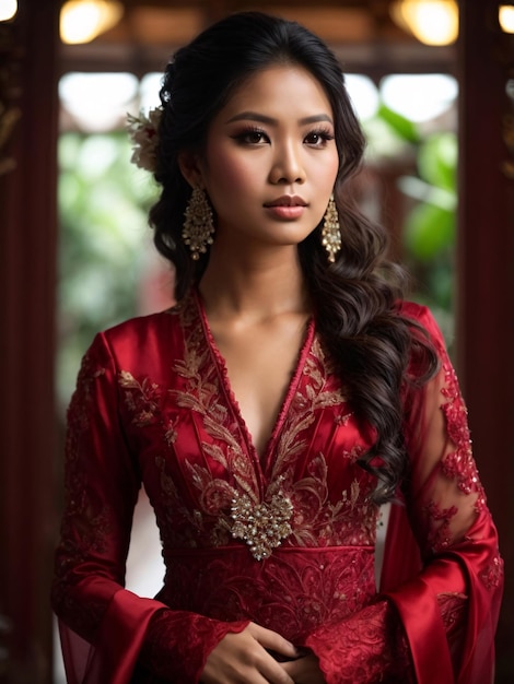 Mooi Indonesisch meisje in rode Kebaya