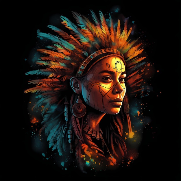Mooi inheems meisje van de Eerste Naties met een traditioneel veren hoofddoek Tribal Outfit and Clot