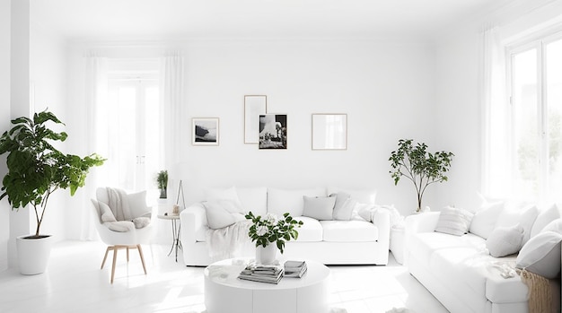 Mooi interieur van woonkamer met witte muren