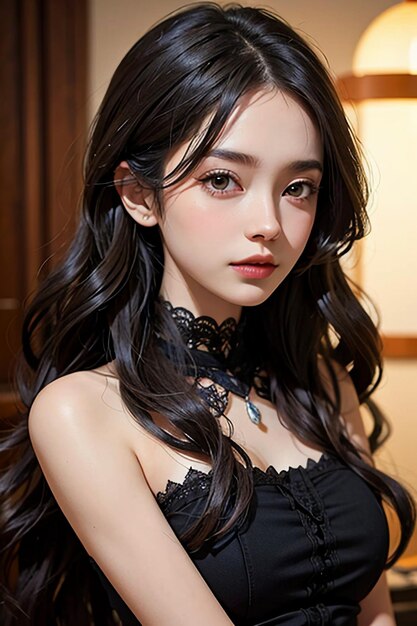 Mooi jong meisje met lang zwart haar HD fotografie wallpaper achtergrond