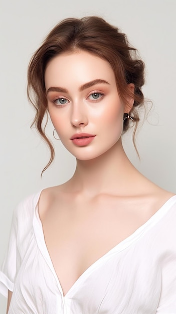 Mooi jong vrouwelijk model met sensuele lippen natuurlijke make-up AI gegenereerd beeld
