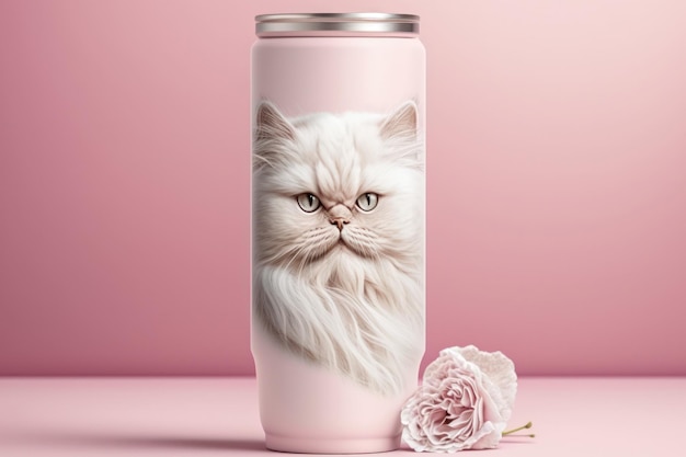 Foto mooi kattenontwerp op een zachtroze achtergrond voor een fotobeker