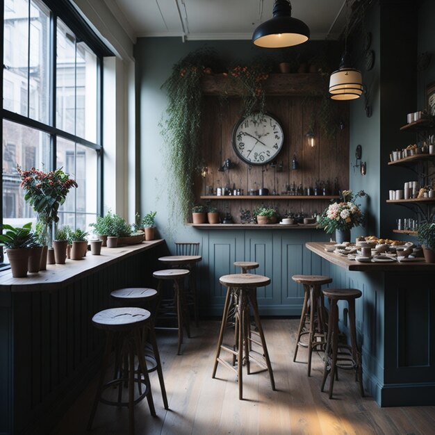 Foto mooi klein gezellig café interieur