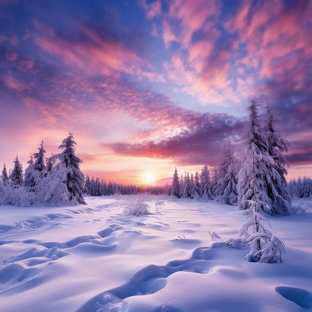 Foto mooi landschap met met sneeuw bedekte bomen