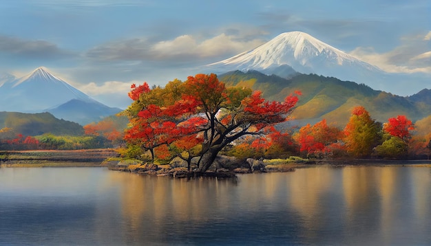 Mooi landschap van bergfuji met esdoornbladboom rond meer in Yamanashi, Japan