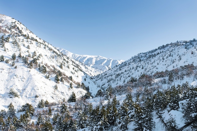 Foto mooi landschap van besneeuwde bergen