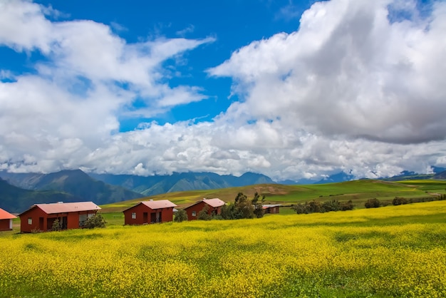 Mooi landschap van velden, weiden en bergen in Peru, Zuid-Amerika